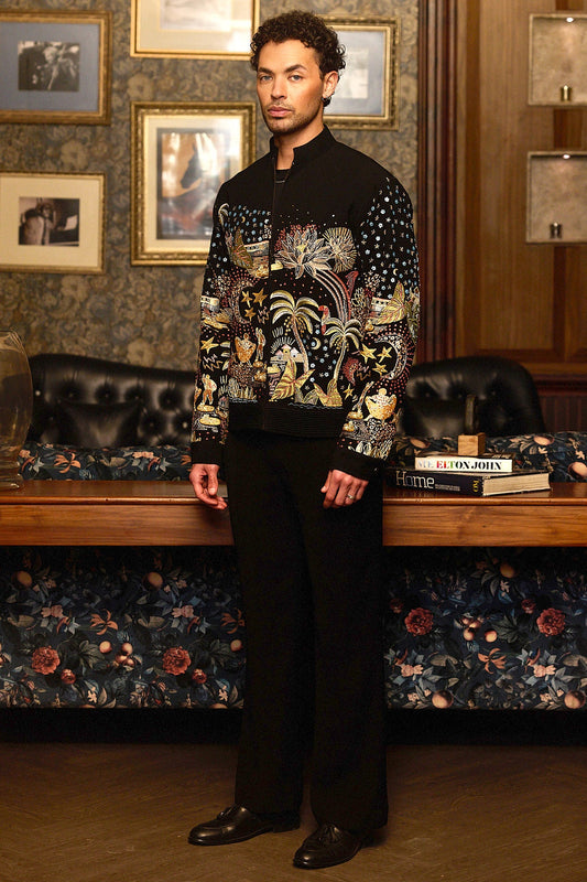 Midnight Odyssey Multi-Embellished Bomber Jacket