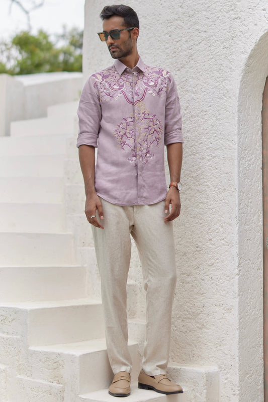Lavender Floral Resham Embroidery Shirt - Asuka Couture