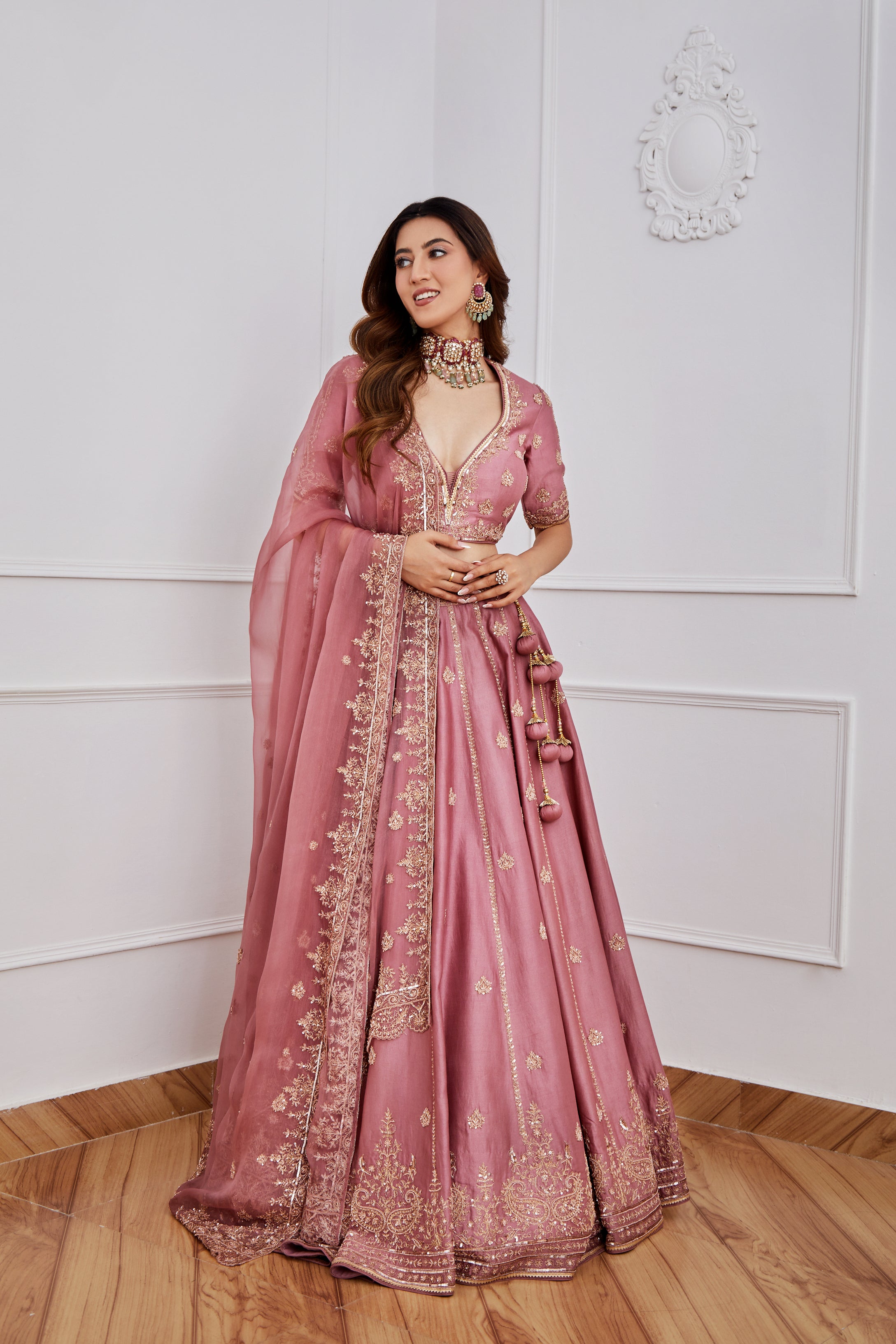 Aurora Pink Chanderi Lehenga Set