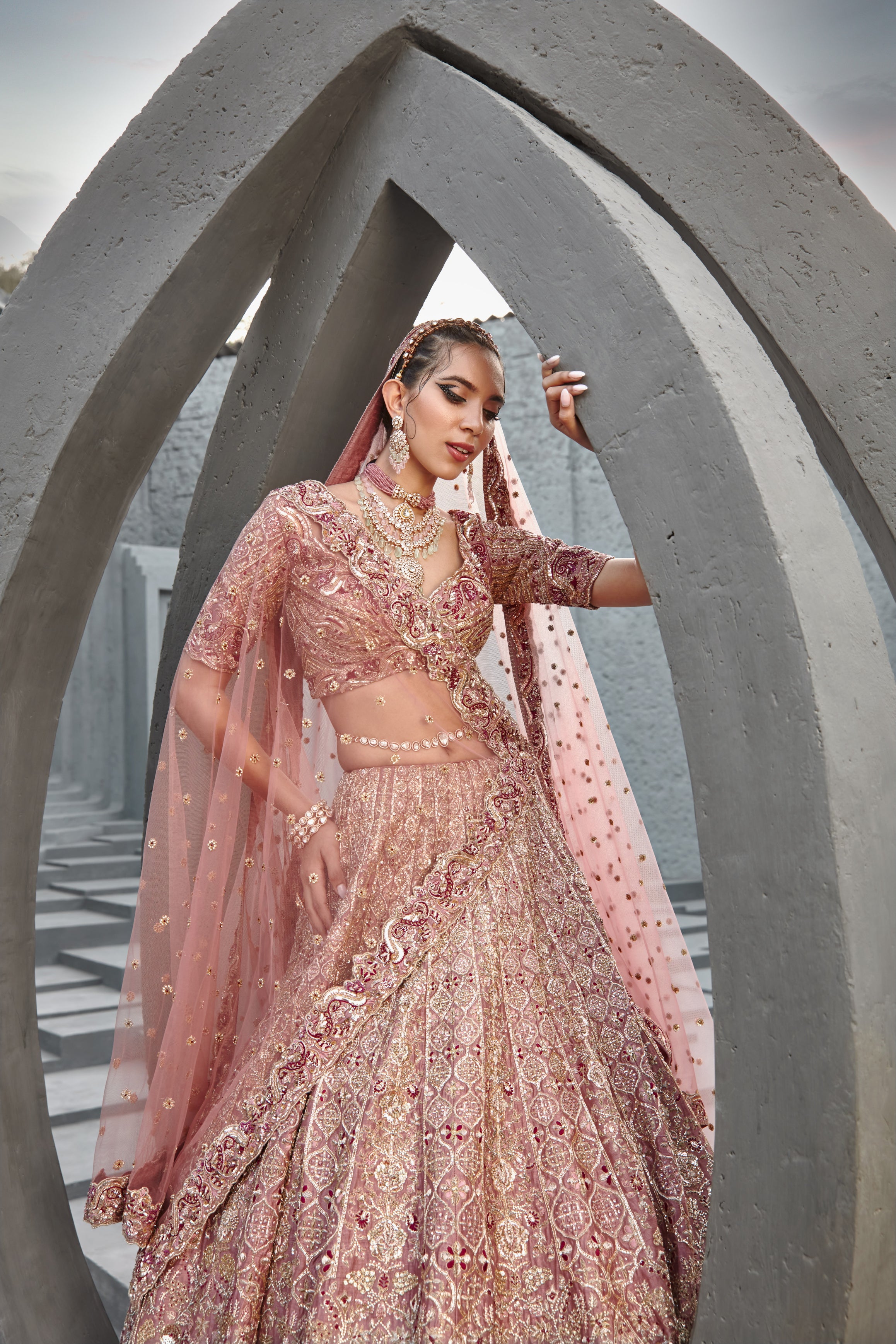 Aurora Pink Wine Raw Silk Bridal Lehenga