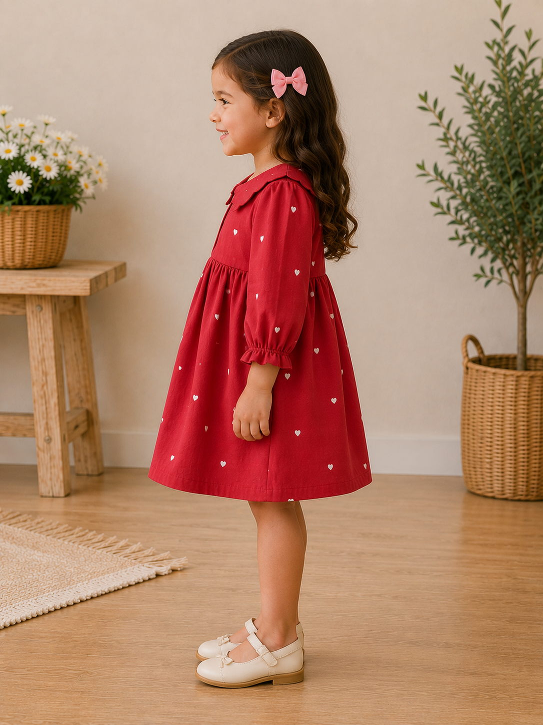 Red polka dot collar dress