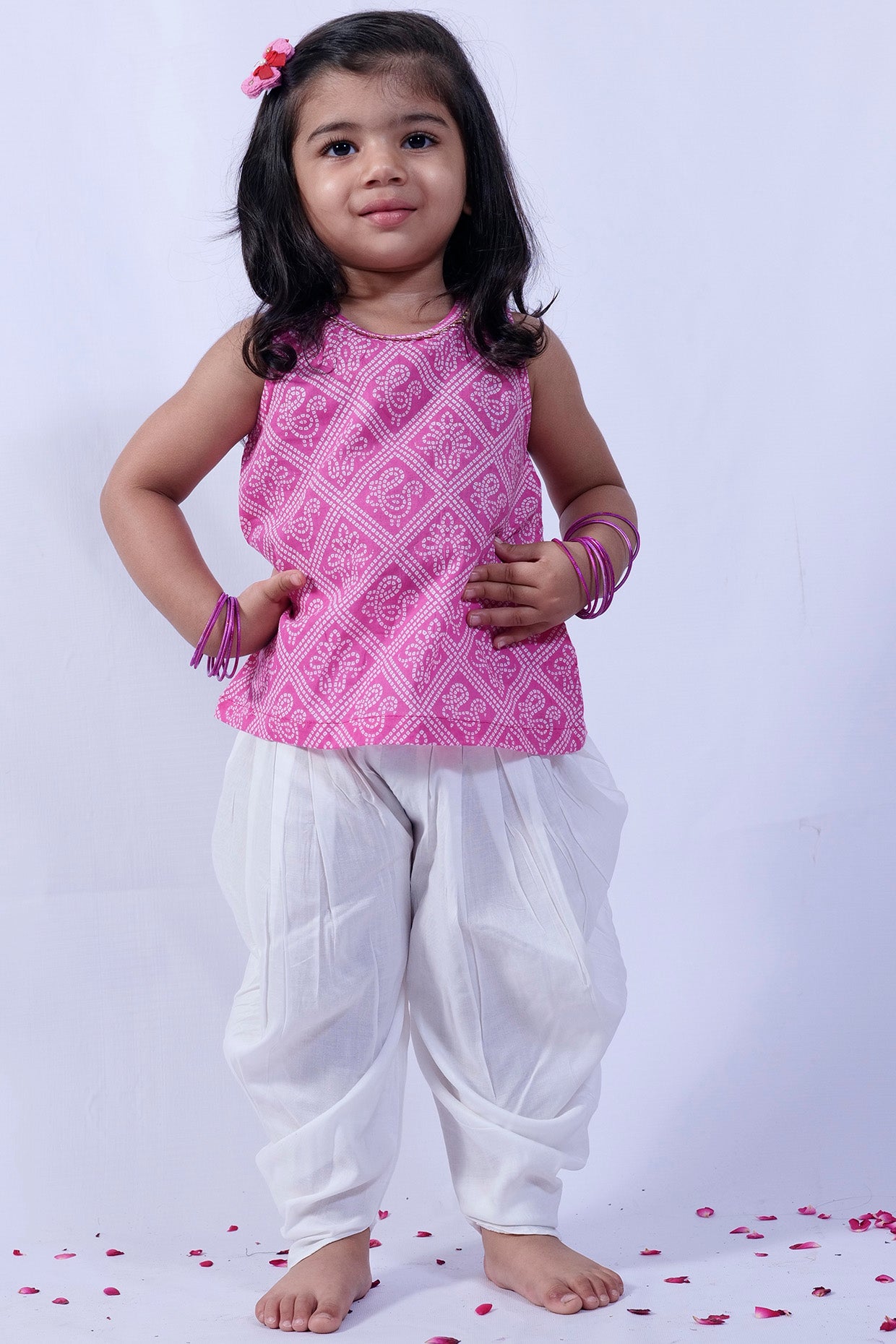 Baby Pink Cotton White Modal Dhoti Set For Girls by Pankhuri by Priyanka - Kids at Pernia's Pop Up Shop