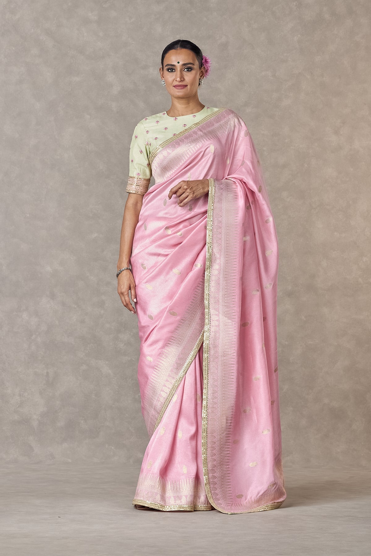 Baby Pink Jacquard Silk Embroidered Saree