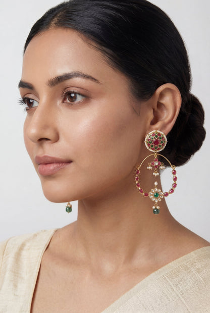 Lumira Pink Green Kundan Chandbalis