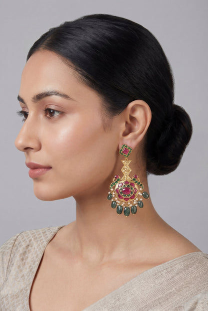 Aeris Pink Green Kundan Earrings