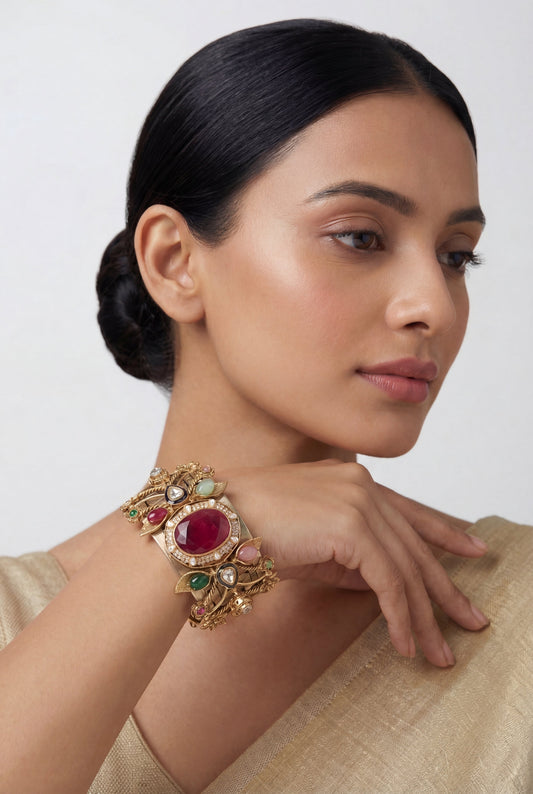 Avanti Red Metal Kundan Bracelet