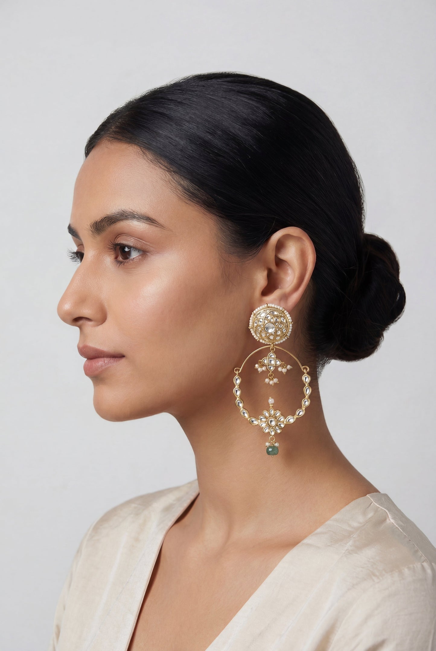Lumira Gold Finish Kundan Chandbalis