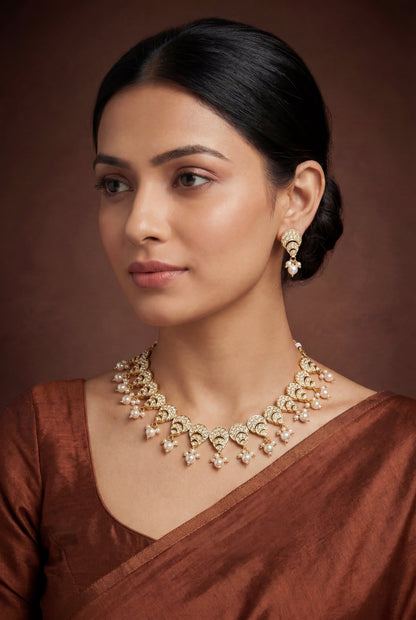 Aleena White Finish Jadau Necklace Set