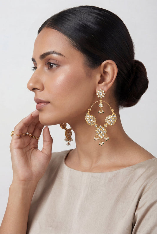 Zafira Gold Finish Kundan Chandbalis