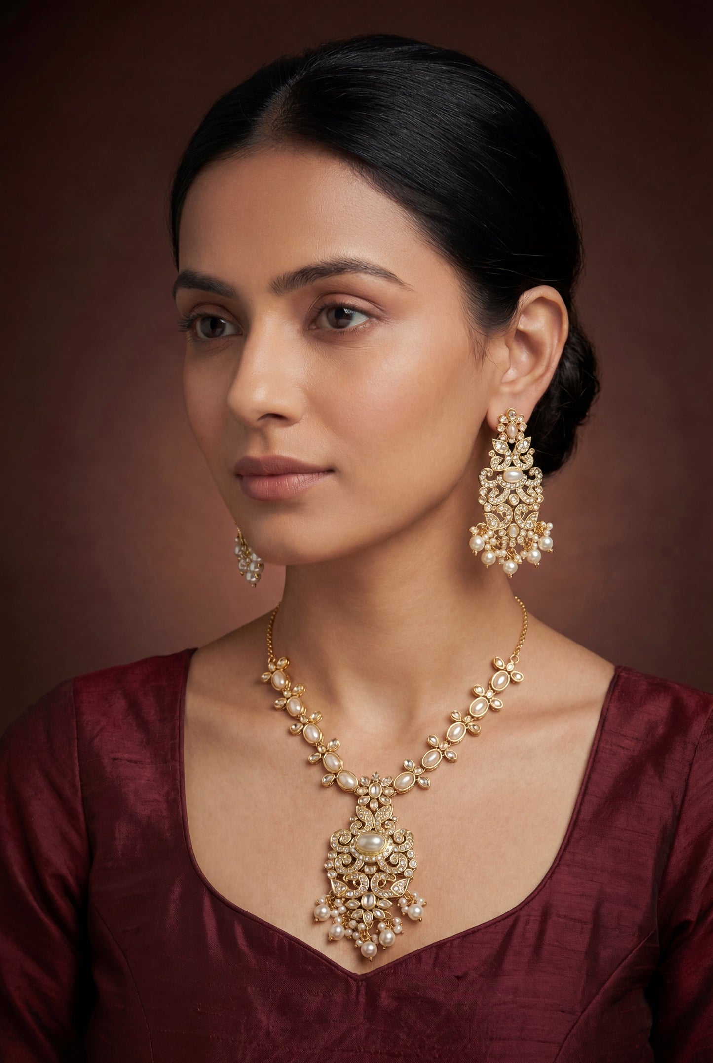 Nakriti Gold Finish Jadau Long Set