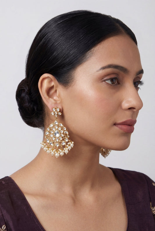 Yukta Gold Finish Kundan Earrings