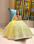 Beige Silk Taffeta Floral Embroidered Aidele Lehenga Set