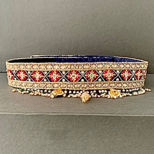  Red-Blue Geometric Meenakari Belt