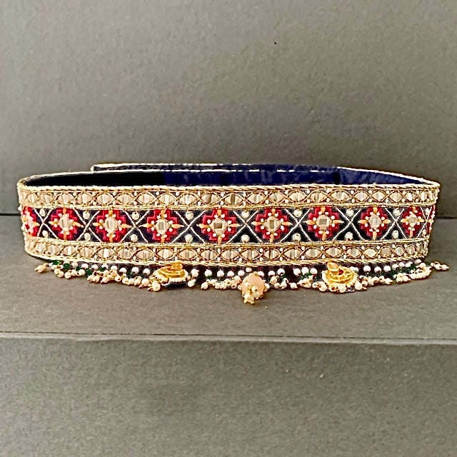 Red-Blue Geometric Meenakari Belt