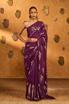 Berry Silk Foil Printed Embroidered Saree Set
