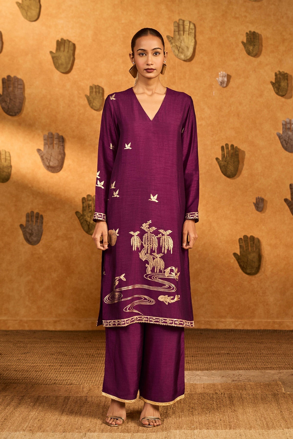 Berry Silk Foil Stillwater Bloom Embroidered Kurta Set