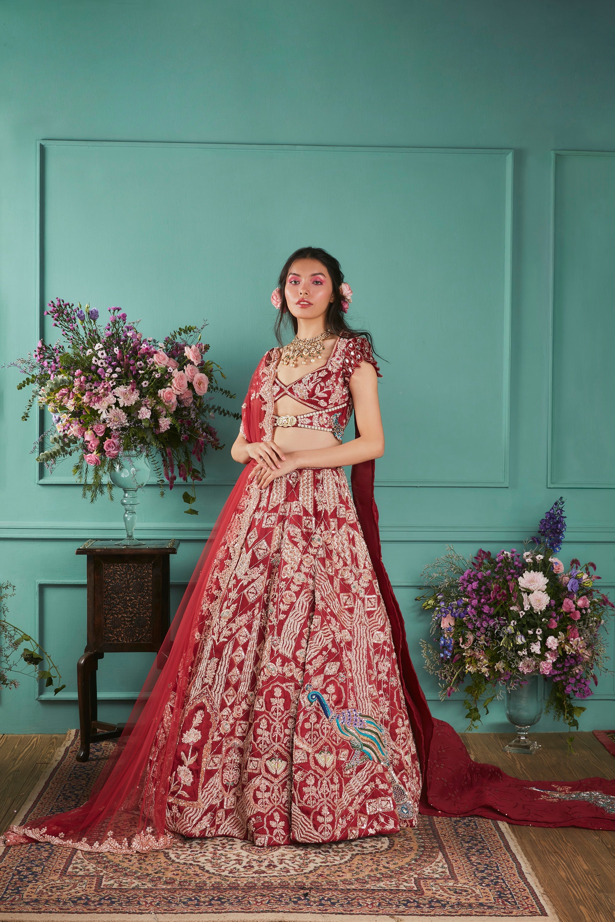 Shop Red Lehenga with Elephant Elements 1 | Paaro Australia
