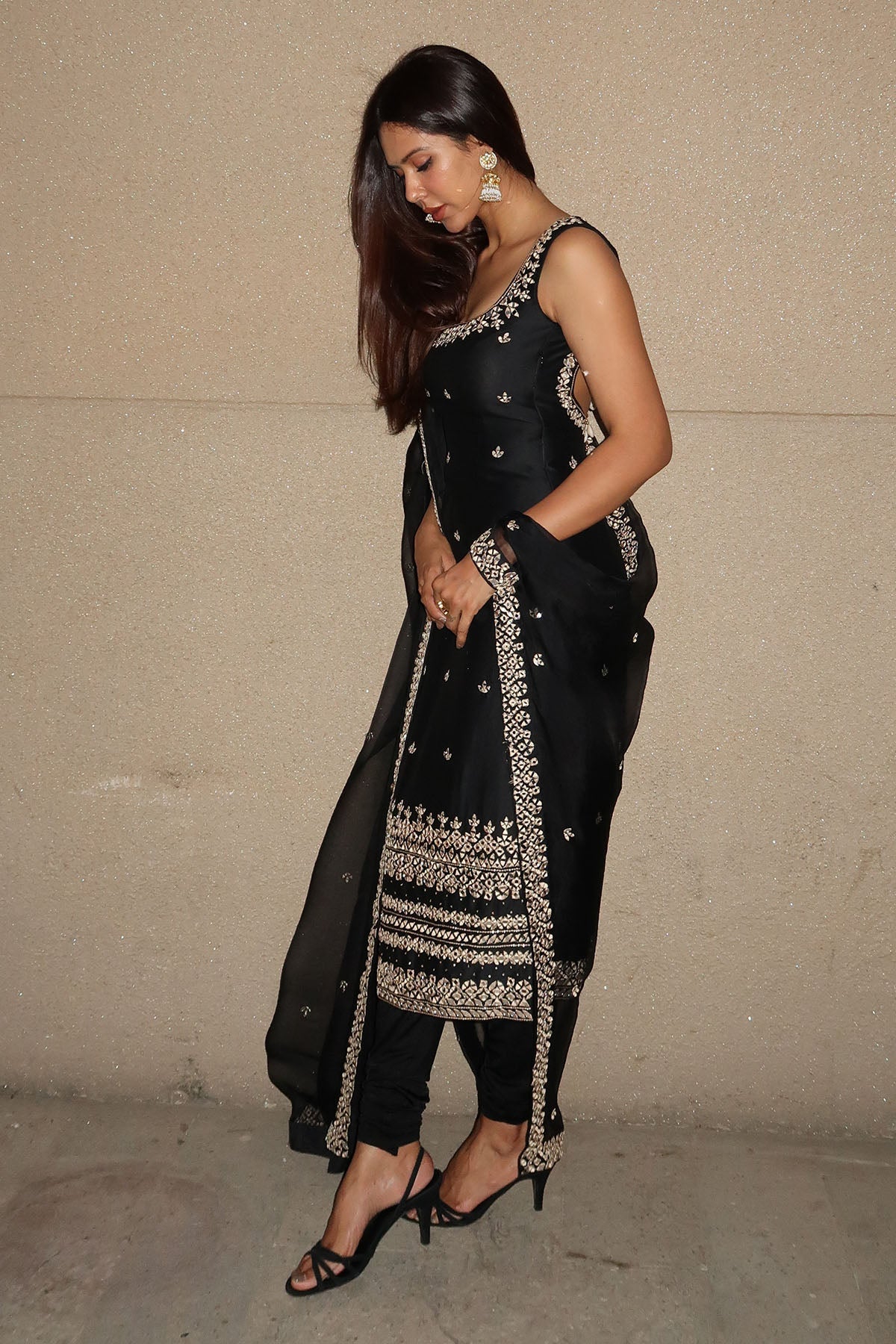 Black Chanderi Mirror Work Kurta Set