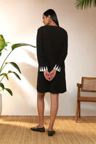 Black Crepe silk "I Love My Cake" Slogan Dress