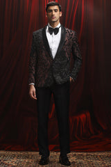 Purchase Black Crimson Eclipse Embroidered Tuxedo Set Today