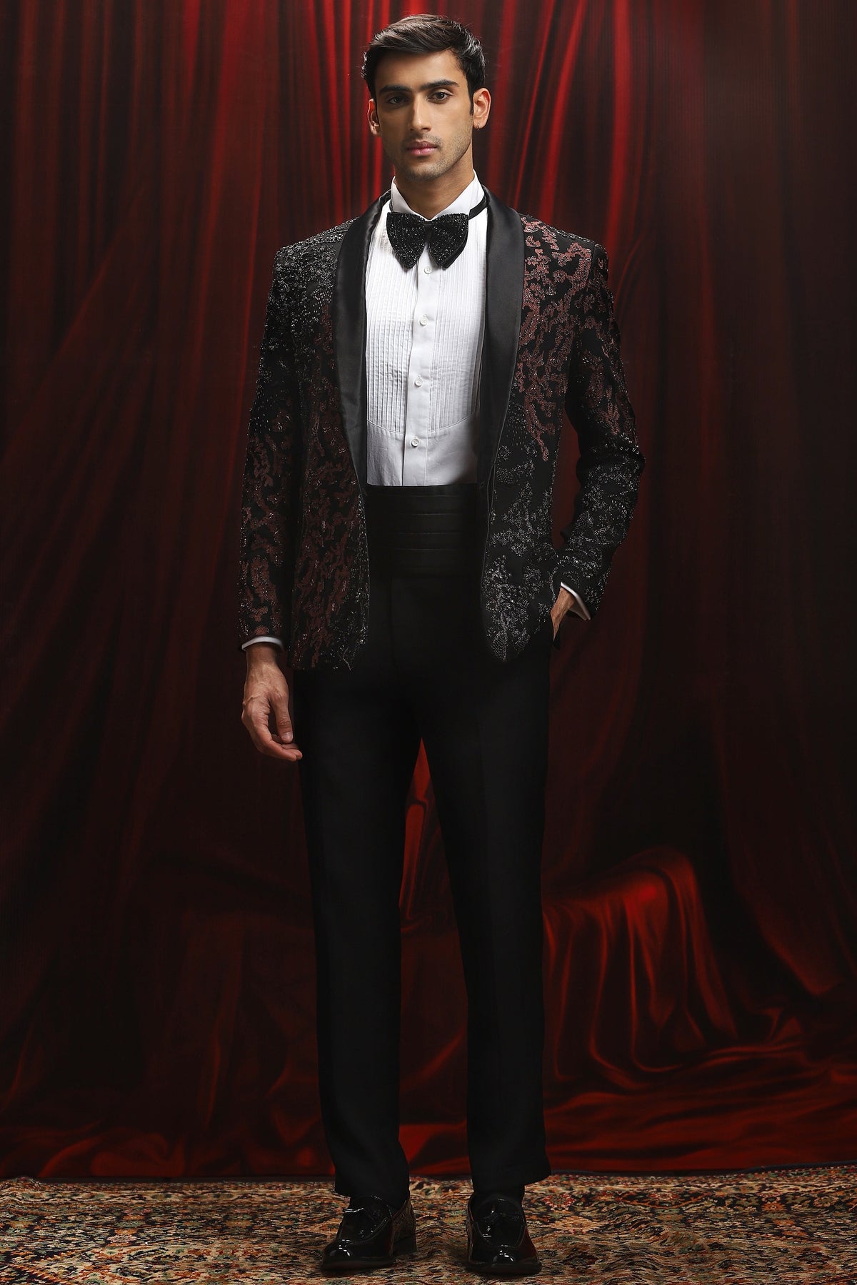Black Crimson Eclipse Embroidered Tuxedo Set– Shop Online Now