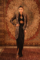 Black Jamawaar Kashida Embroidered Jacket Set