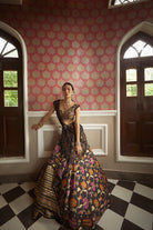 Women's Black Multicolored Organza Floral Silk Lehenga