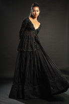 Black Peplum Organza Embroidered Kurta and Lehenga Set