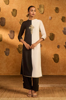 Black Raw Silk Cherry Vine Foil Print & Embroidered Kurta Set