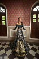Black Silk Floral Embroidered Lehenga Set