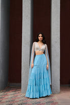Blue Georgette Tiered Abha Lehenga
