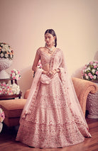 Blush Pink Raw Silk Geometric Embroidered Lehenga Set