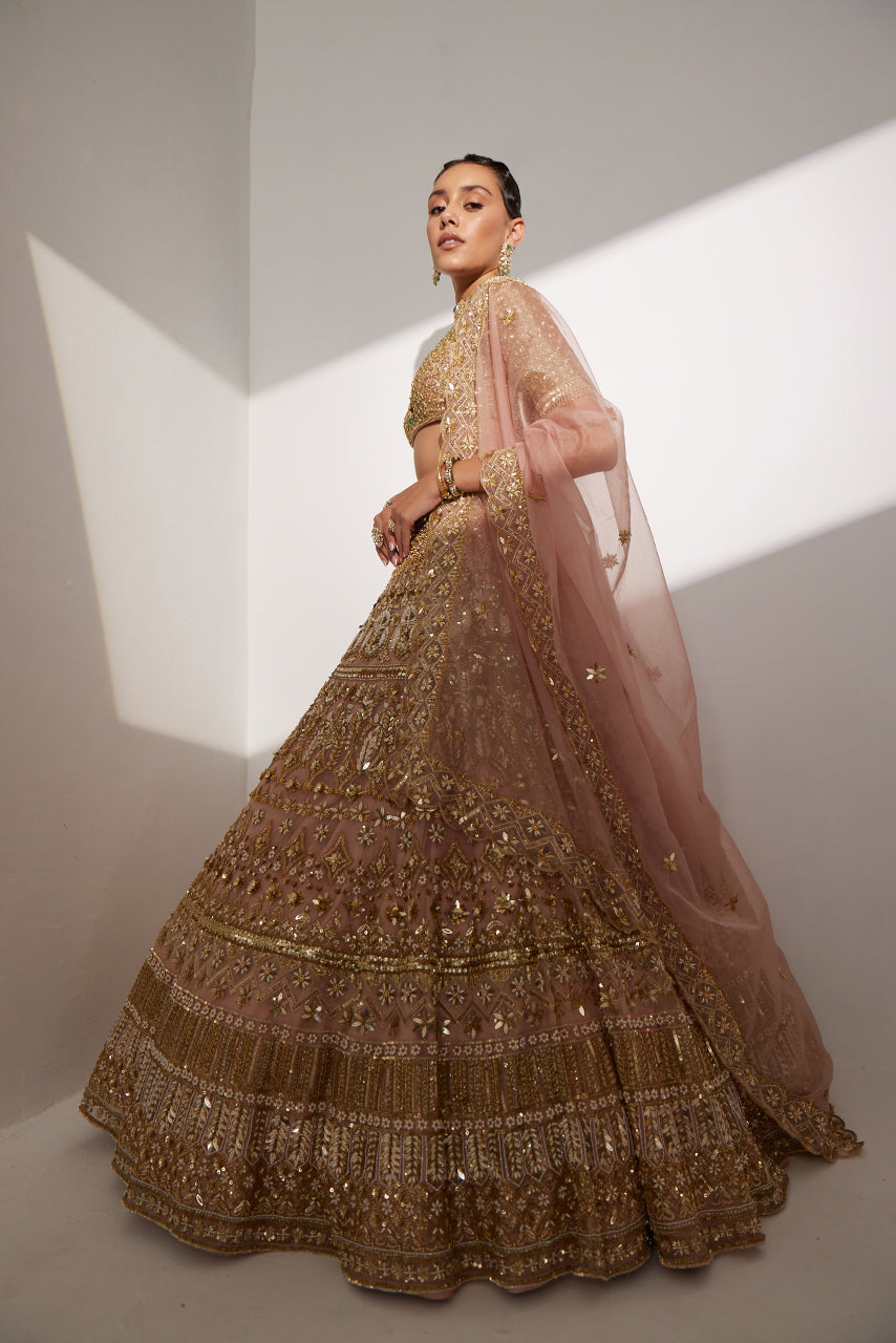 Blush Pink Sequin Pearl Embroidered Lehenga Set