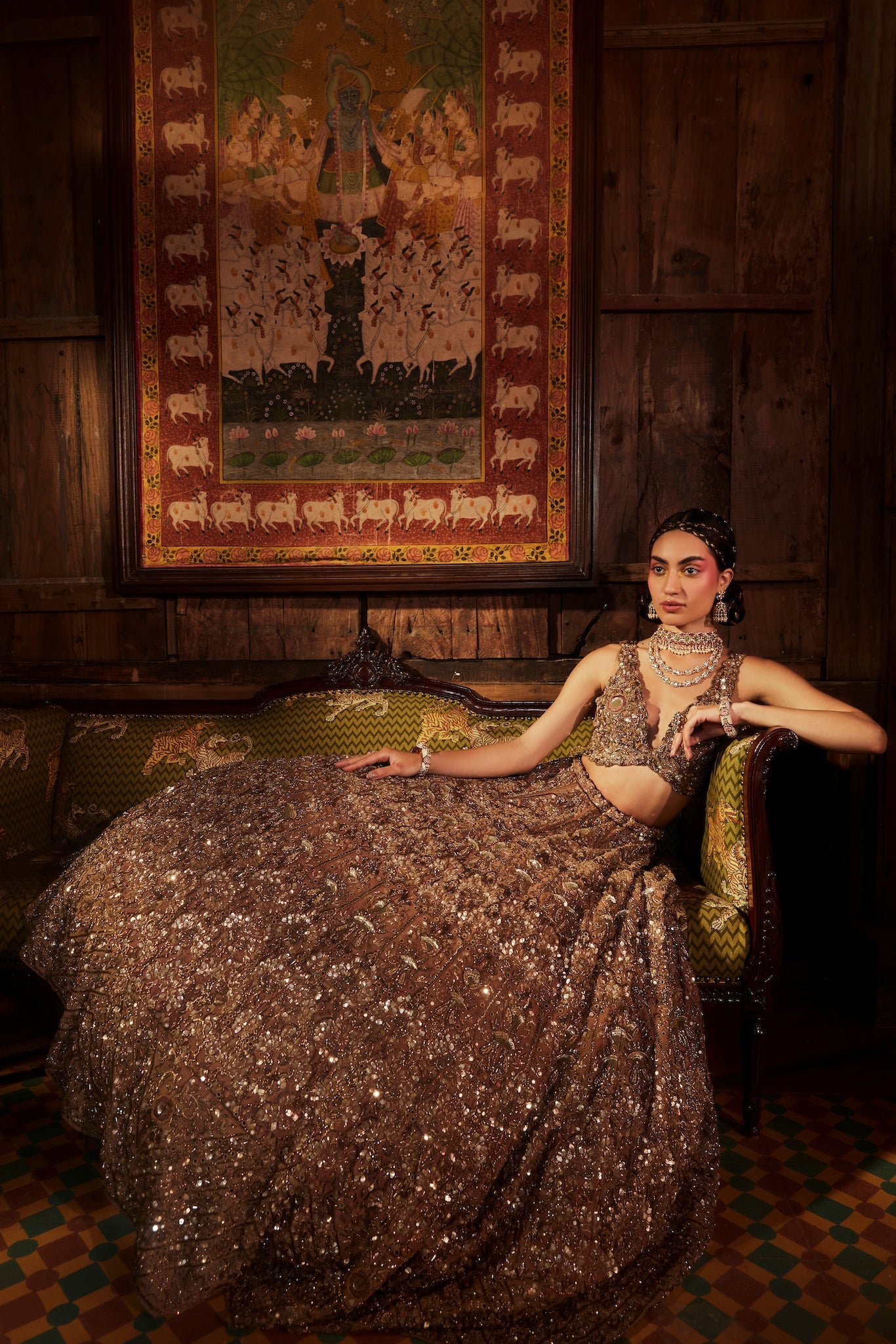 Brown Ruh Silk Hand Embroidered Lehenga
