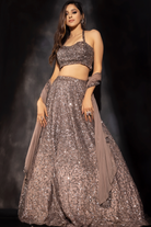 Brown Tissue Organza Embroidered Lehenga Set