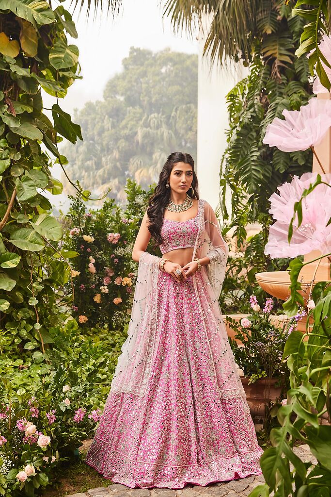 Bubblegum Pink Silk Embroidered Lehenga Set