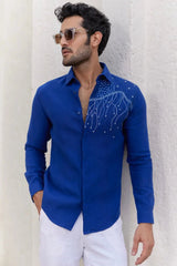 Buy Ultramarine Blue Embroidered Shirt Online