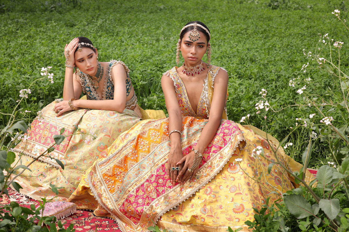Shop Pista Floral Double Layered Lehenga Set