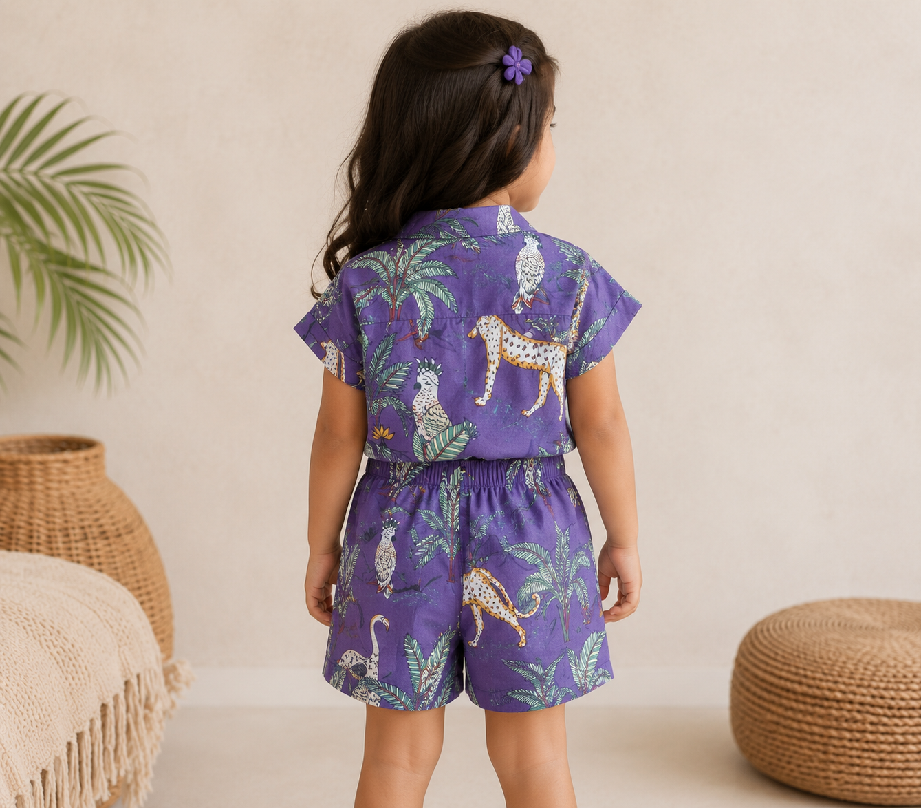 Purple jungle printed drawstring cordset