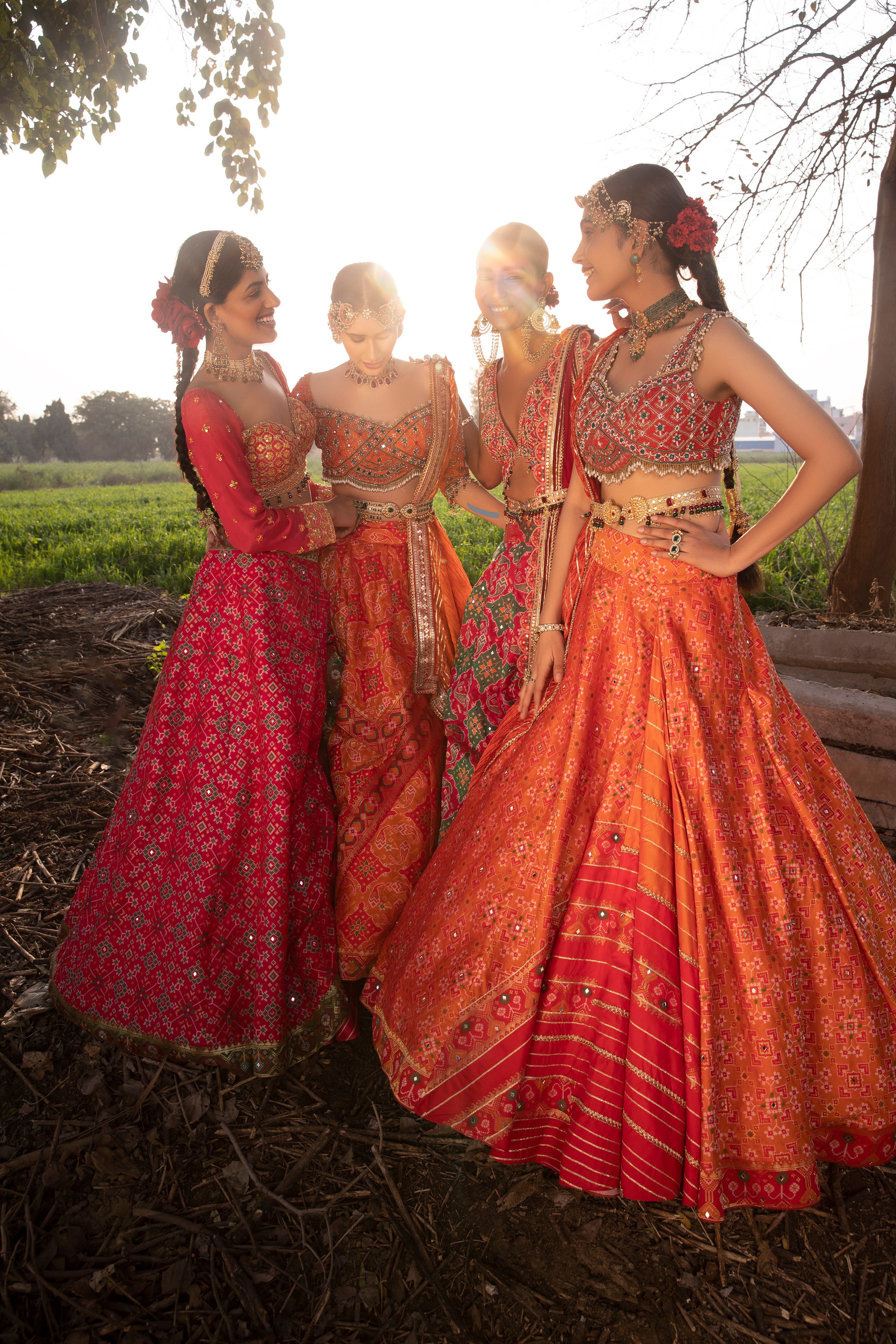 Women's Coral Embroidered Ikat Lehenga Set 