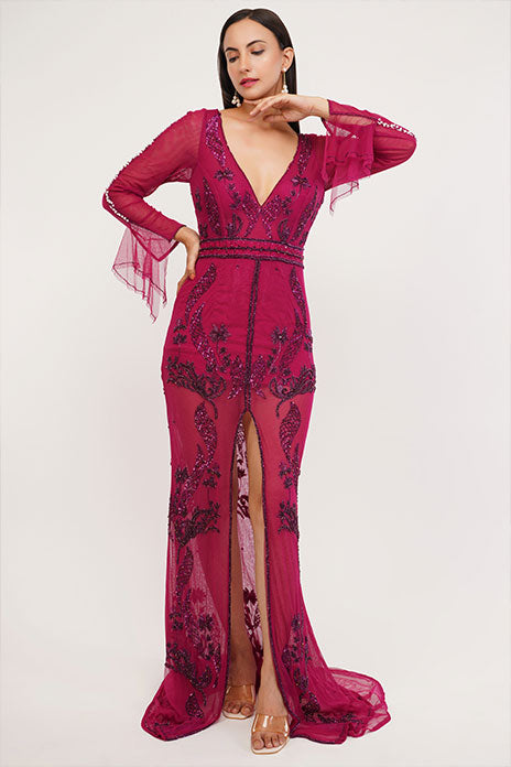 AUBERGINE CRYSTAL GOWN