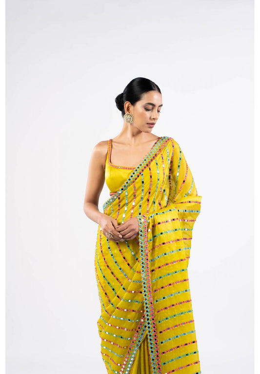 Moss Green Mirror Saree