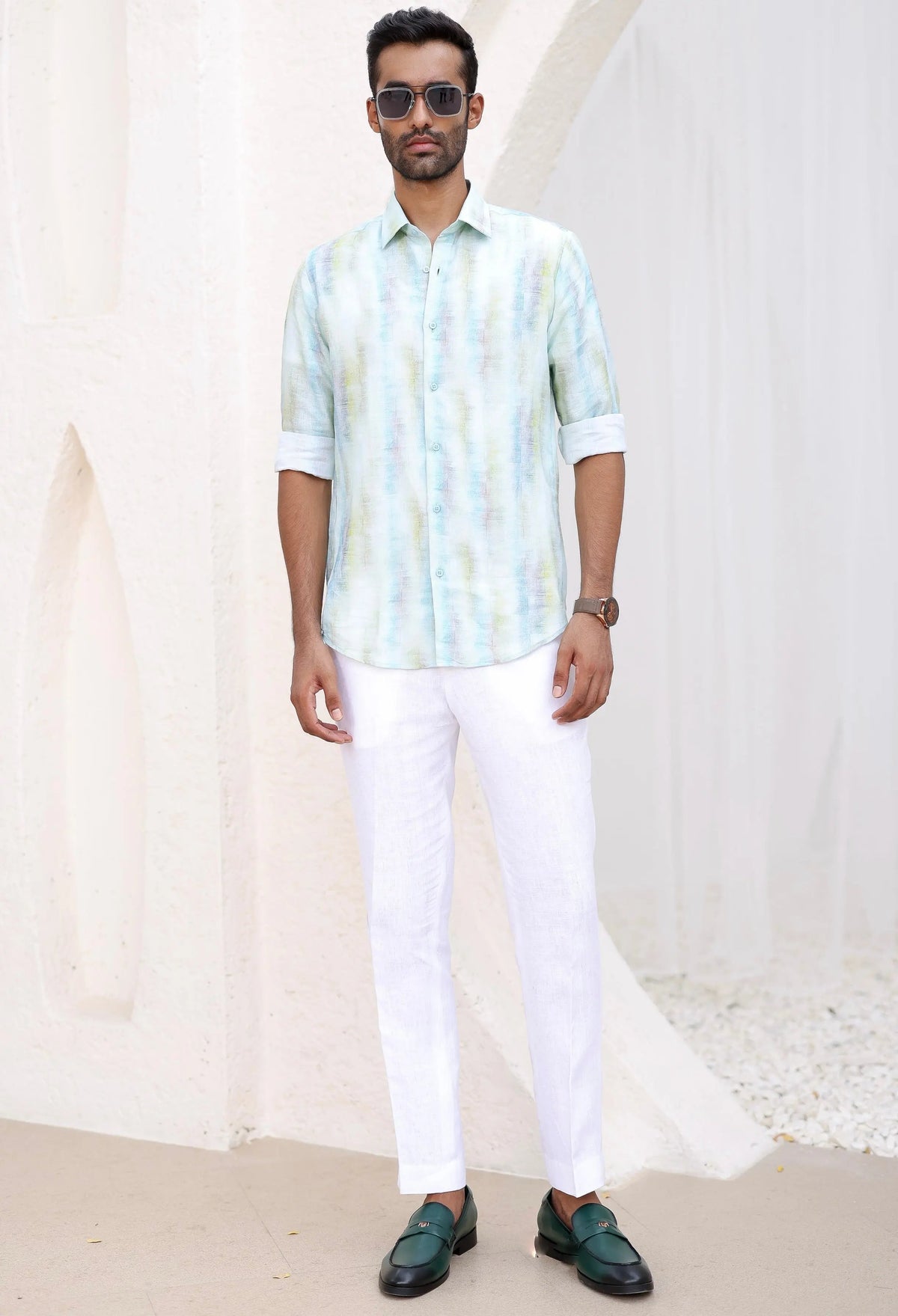 Blue-Green Abstract Print Shirt - Asuka Couture