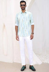 Blue-Green Abstract Print Shirt - Asuka Couture
