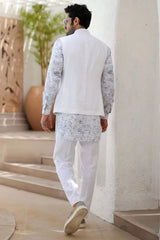 Ajrakh Block Printed Embroidered Kurta Bundi Set - Asuka Couture