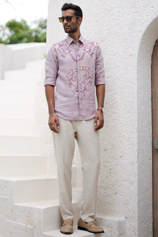 Lavender Floral Resham Embroidery Shirt - Asuka Couture