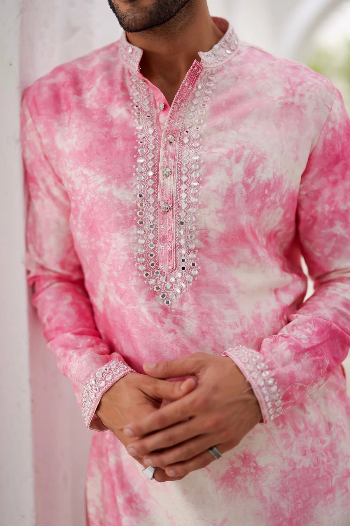 Pink Tie-dye Mirror Work Kurta Set - Asuka Couture