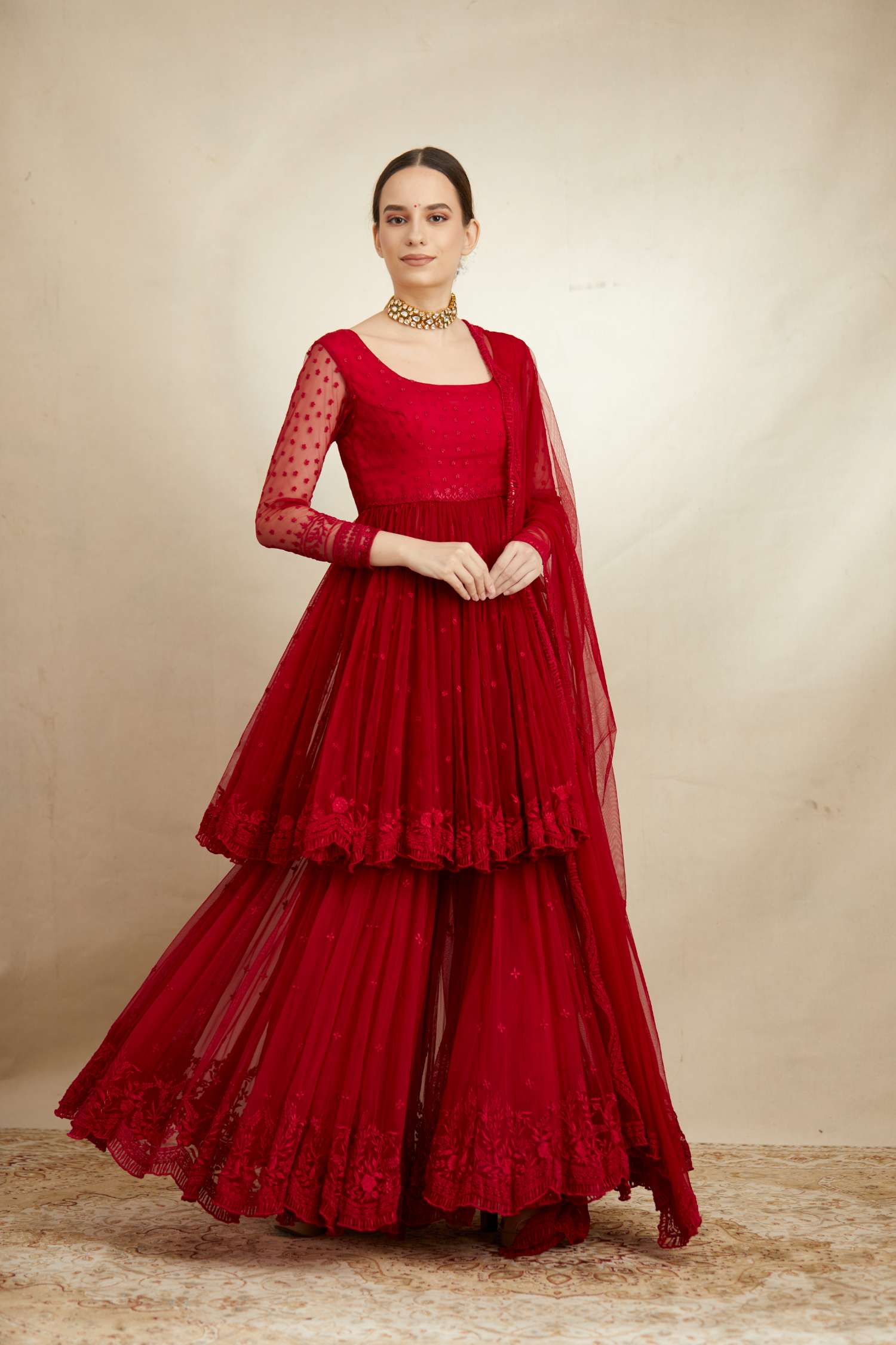 Caramine Threadwork Peplum Sharara Set