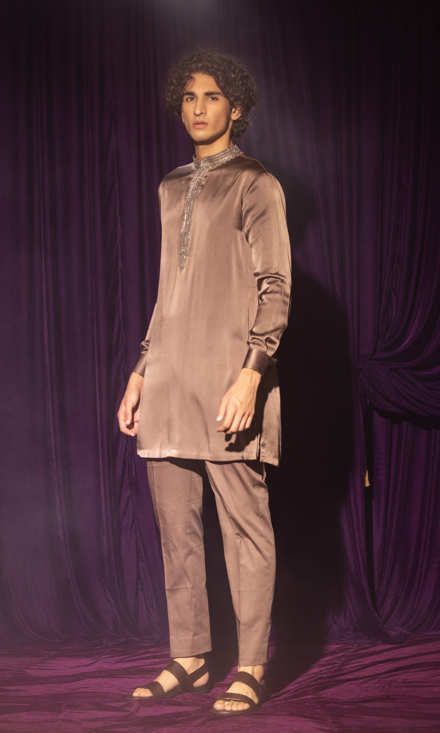 Cement Brown Silk Satin Altair Kurta Set