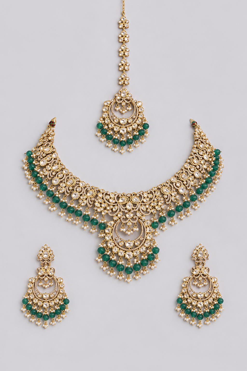 Rajeshwari Two Tone Finish Green Polki Bridal Set
